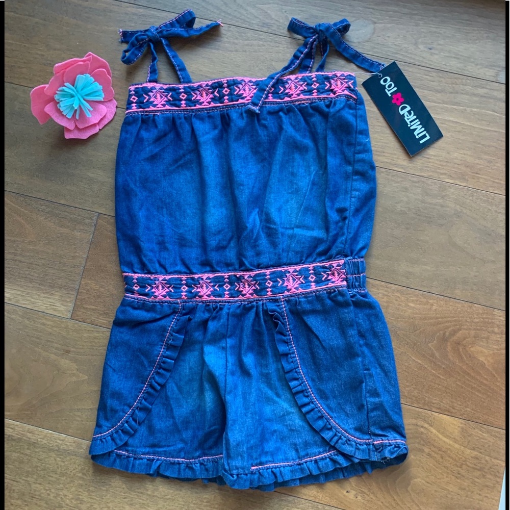 LImited🌺Too Girl's Dark Chambray Romper 3T NWT
